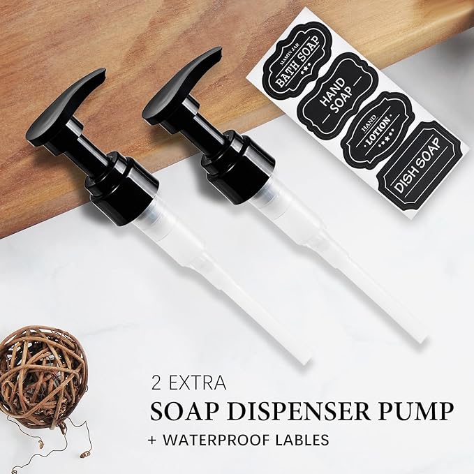 Amolliar Plastic Mason Jar Soap Dispenser with Pump Lid,16OZ Refillable BPA-Free Hand Soap Dispenser Set with Cute Lables - Farmhouse Decor for Kitchen/Bathroom,Liquid Soap,Dish Soap, Lotion (2 Pack) - Image 3