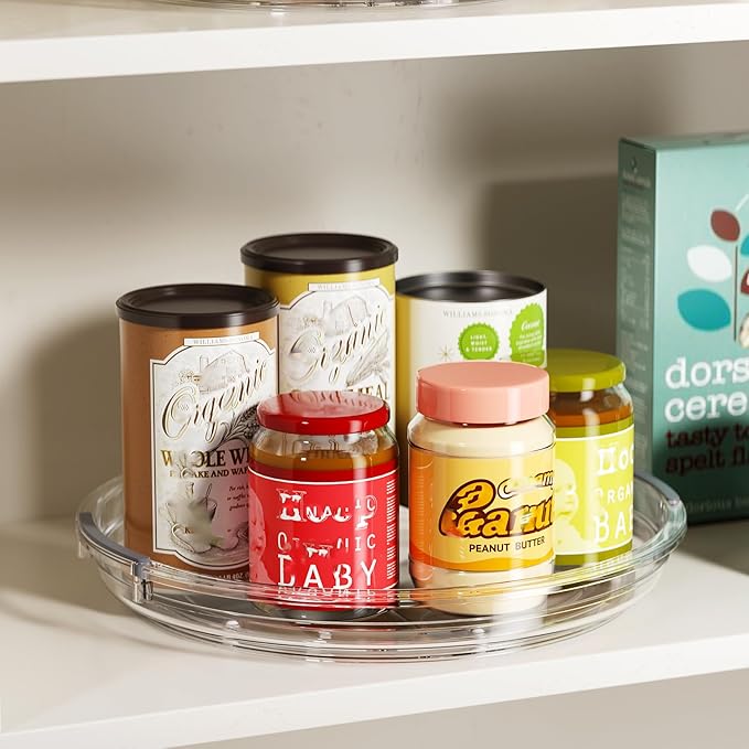 LAMU 2 Pack Clear Lazy Susan Turntable Organizer for Cabinet, 10.6'' 9.25'' Condiment Organizer for Refrigerator, Kitchen Pantry, Medicine Cabinet Organizer, Spices Rack Organization, Bathroom - Image 3