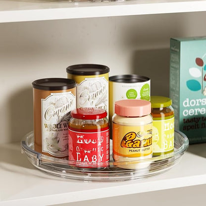 LAMU 2 Pack Clear Lazy Susan Turntable Organizer for Cabinet, 10.6'' 9.25'' Condiment Organizer for Refrigerator, Kitchen Pantry, Medicine Cabinet Organizer, Spices Rack Organization, Bathroom - Image 3