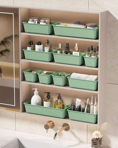 KEMETHY 25 PCS Plastic Drawer Organizers Set, 4 Sizes Vanity Organizer, Makeup and Desk Drawer Organizer Trays, Organization and Storage for Makeup, Bathroom, Kitchen Utensils and Office (Green) - Image 7