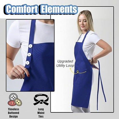 TOSHE Kitchen Apron Waterdrop Resistant Cotton Apron with adjustable Aprons for Women with Pockets 10 Color option Cooking Blue Apron (Navy Blue) - Image 6