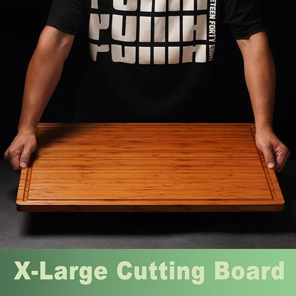 Allsum Extra Large Carbonized Bamboo Wood Cutting Boards for Kitchen, Huge Chopping Board with Juice Grooves & Handles Resisting to Warping and Cracking, Huge Charcuterie Boards, 24"L x 18"W - Image 3