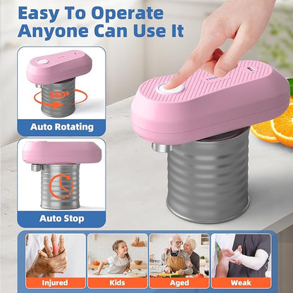 Auto Electric Can Opener, Rechargeable Can Openers for Seniors & Arthritis, One-Touch Automatic Can Opener, Hands-Free, Smooth Edge, Compact,Small - Auto Stop，Pink