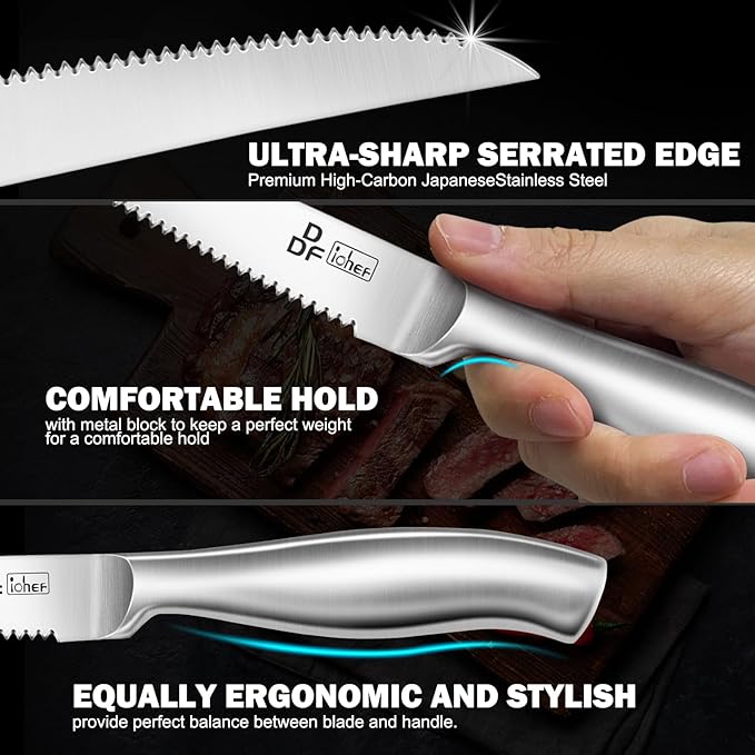 DDF iohEF Steak Knife Set, 8 Piece Steak Knife, High Carbon Japanese Stainless Steel Serrated Steak Knives - Image 2