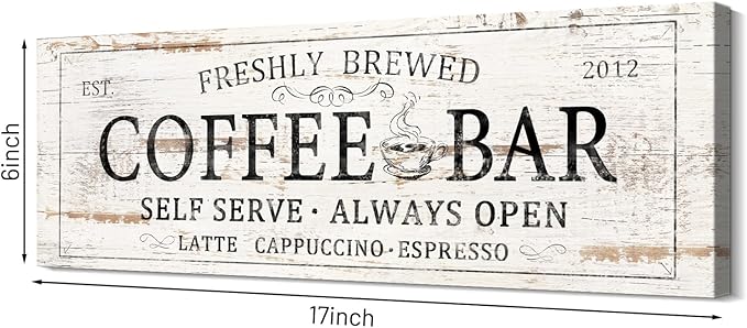 Coffee Bar Sign Decor Rustic Kitchen Canvas Sign Farmhouse Bar Hanging Wall Decor Self Serve Always Open Vintage Plaque Signs for Coffee Station Home Office 6x17 - Image 2
