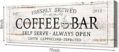 Coffee Bar Sign Decor Rustic Kitchen Canvas Sign Farmhouse Bar Hanging Wall Decor Self Serve Always Open Vintage Plaque Signs for Coffee Station Home Office 6x17 - Image 2