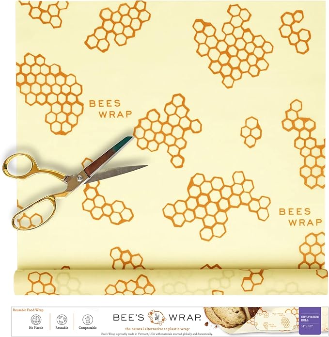 Bee's Wrap Beeswax Wraps for Food - Cut to Size 14x52" Beeswax Wrap Roll - Plastic Free Made in USA Reusable Natural Food Wrap - Honeycomb by BeesWrap