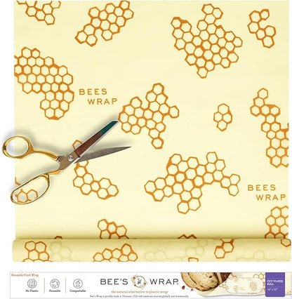 Bee's Wrap Beeswax Wraps for Food - Cut to Size 14x52" Beeswax Wrap Roll - Plastic Free Made in USA Reusable Natural Food Wrap - Honeycomb by BeesWrap