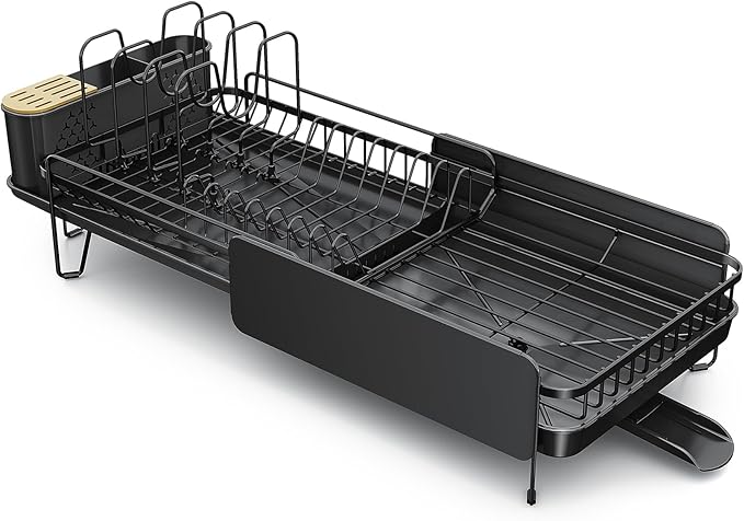 SNTD Large Dish Drying Rack - Expandable (19.3" to 29.4") Dish Rack for Kitchen Counter, Stainless Steel Dish Drainer with Utensil Holder, Pan Holder & Pot Lid Holder (Black) - Image 9
