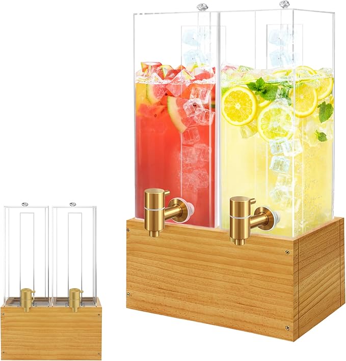 Beverage Dispenser with Stand, 4 Gallon Dual Drink Dispenser Stand, Large Drink Dispenser for Party, Wood Stand by Unknown