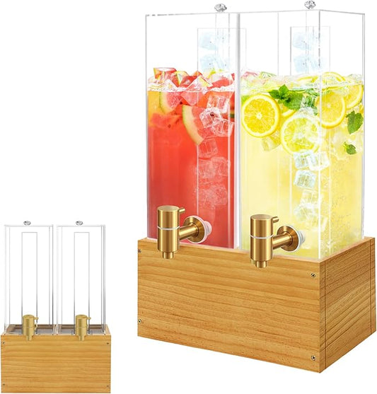 Beverage Dispenser with Stand, 4 Gallon Dual Drink Dispenser Stand, Large Drink Dispenser for Party, Wood Stand by Unknown