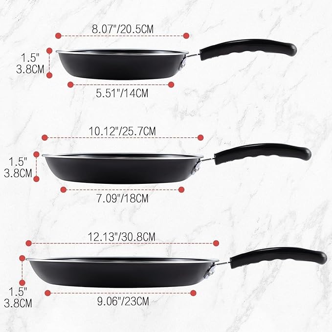 hunnycook Nonstick Frying Pan Set - Iron Frying Pan 3-Piece Set (8", 10", 12") + 2 Silicone Spatulas, With Premium Nonstick Coating, Up to 450°F, Skillet Suitable for Induction, Gas & More - Image 2