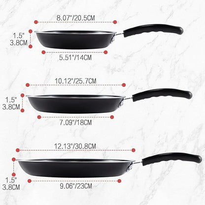 hunnycook Nonstick Frying Pan Set - Iron Frying Pan 3-Piece Set (8", 10", 12") + 2 Silicone Spatulas, With Premium Nonstick Coating, Up to 450°F, Skillet Suitable for Induction, Gas & More - Image 2