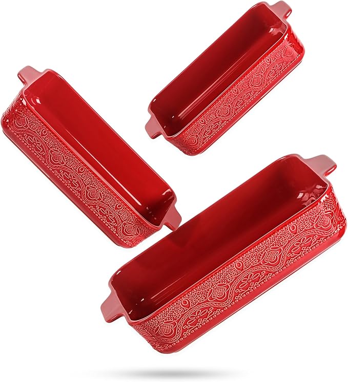 Ceramic Baking Dish Set of 3, Casserole Dishes for Oven, Ideal for Baking, Stewing, Roasting, and Holiday Feasts. The Gift for Mother's Day, Thanksgiving, Christmas, or Housewarming(Christmas Red） - Image 9