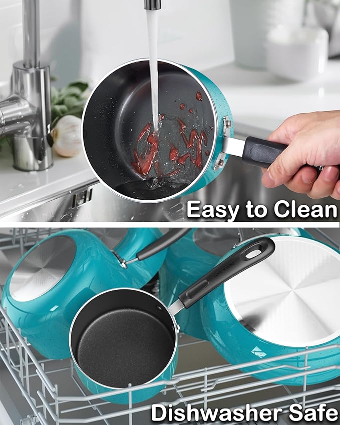 Cook N Home Non Stick Sauce Pan, 2 Quarts Saucepan with Glass Lid, Nonstick Small Multi-purpose Pot, Milk Chocolate Aluminum Cooking Pot Pan with Stay-Cool Handle, Turquoise - Image 6