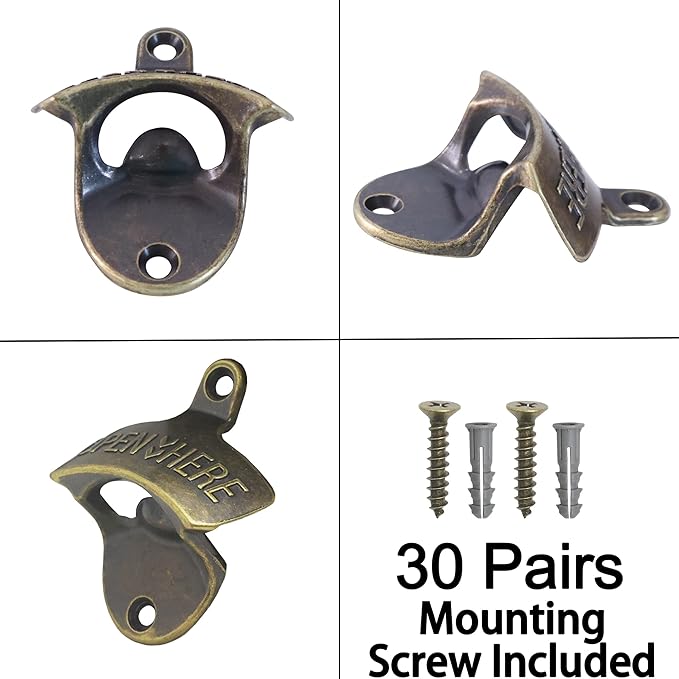 30 PCS Old Fashioned Beer Bottle Opener Wall Mounted Bulk, Antique Bronze Beer Top Opener Post Mounted, Prefect for KTV Hotels Bars DIY - Image 5