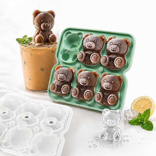 Bear Ice Cube Tray Mold - 3D Bear Shape Ice Cube Trays, Cute Ice Cube Molds for Whiskey Bourbon, 4-Hole Large Fun Shapes Ice Cube Trays, Funny Gifts for Animals Lovers Women Men