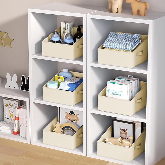 DIMJ Closet Storage Bins - Fabric Storage Baskets for Shelves, Collapsible Closet Organizers and Storage with Handles, Trapezoid Shelf Organization Storage Cubes for Purse, Toys, Books, Towel, Socks - Image 6