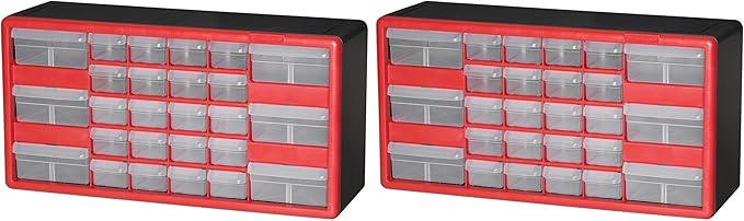 Akro-Mils 26-Drawer Plastic Drawer Storage Cabinet for Garage Organization, Bead Organizer, Building Bricks Storage, Teacher Toolbox, Makeup Organizer, 20-Inch W x 6-Inch D x 10-Inch H, 10126 Red by Akro-Mils