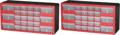 Akro-Mils 26-Drawer Plastic Drawer Storage Cabinet for Garage Organization, Bead Organizer, Building Bricks Storage, Teacher Toolbox, Makeup Organizer, 20-Inch W x 6-Inch D x 10-Inch H, 10126 Red by Akro-Mils