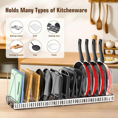 Housolution Cutting Board Organizer Rack, Expandable Baking Tray and Cookie Sheet Organizer with 14 Adjustable Dividers, Bakeware Muffin Tin Cupcake Pan Storage Organizer for Cabinet, Silver - Image 2