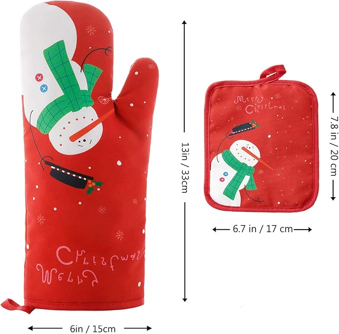 Oven Mitts and Potholders BBQ Gloves-Oven Mitts and Pot Holders with Recycled Infill Silicone Non-Slip Cooking Gloves for Cooking Baking Grilling (4-Piece Set) (Red Christmas Snow) - Image 5