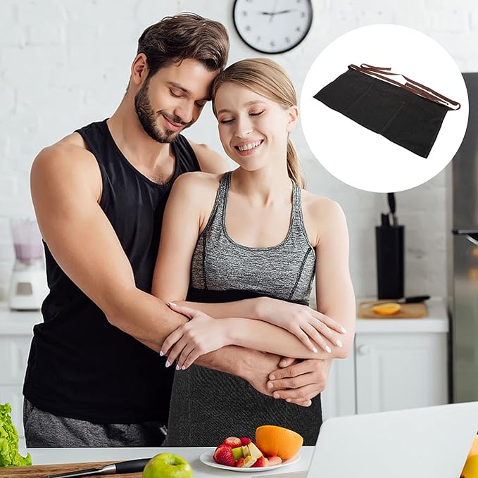 Toyvian Unisex Half Apron - Chef, Server, Waitress Denim Apron With 3 Pockets for Restaurant, Work, Home and Kitchen (Black), 60 x 29cm