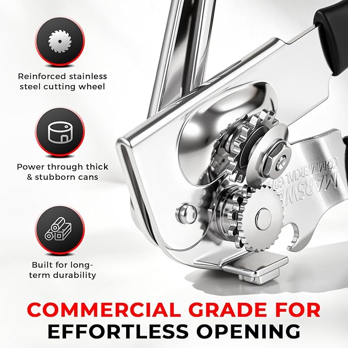 MARSWELL Heavy Duty Can Opener for Large Cans, Extra-Long Handles & Oversized Knob for Easy Cranking, Commercial Manual Hand Crank Opener Opens Big #10 Cans Smoothly, Strong All-Steel Construction - Image 3