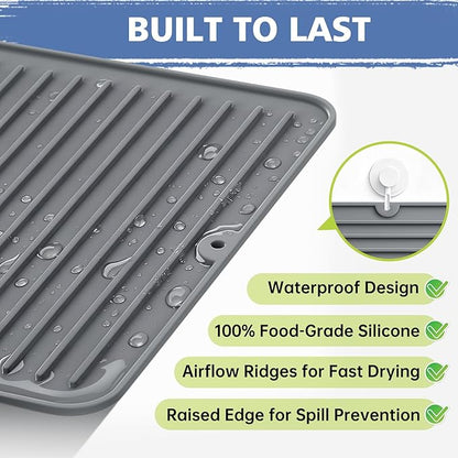 Songrey 18" x 16" Silicone Dish Drying Mat, Kitchen Counter Drying Pad for Sink Dishes or Under Rack, Multi-Use as Heat Resistant Trivet, Coffee Bar Mat - Image 2