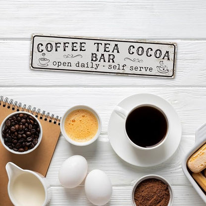 Coffee Signs for Wall, Coffee Tea Cocoa Bar Sign, Retro Metal Tin Sign, Vintage Coffees Bar Decor, Home Decor for Kitchen, Coffees Corner Decoration, Decorative Metal Wall Signs 15.8x4 Inches - Image 5