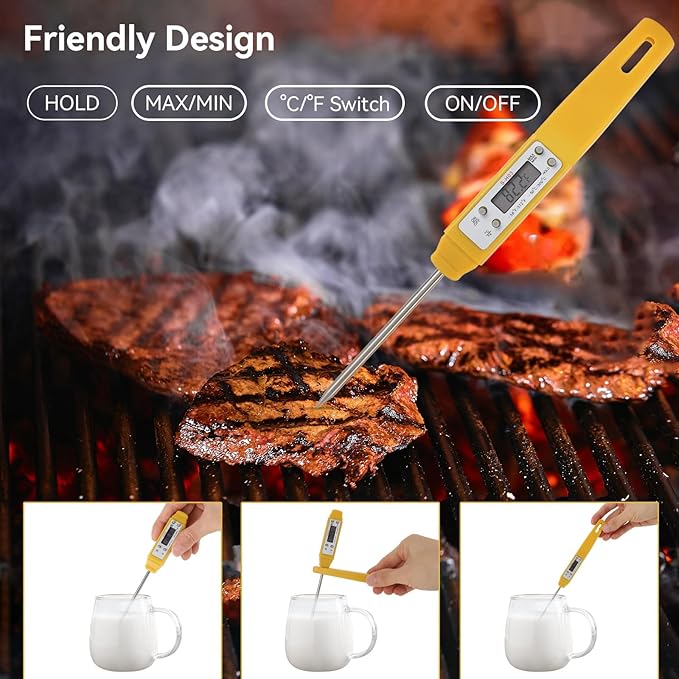 Akozon Digital Food Thermometer Automatic Calibration Pen High Accuracy Electronic Pocket Thermometer Yellow Home and Family Appliance and Decor - Image 4