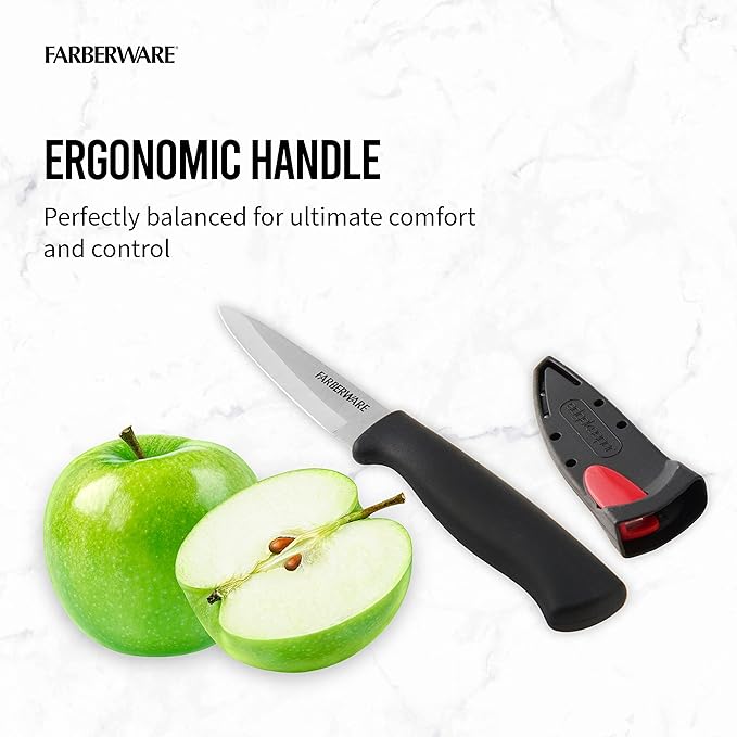 Farberware Edgekeeper 3.5-Inch Paring Knife with Self-Sharpening Blade Cover, High Carbon-Stainless Steel Kitchen Knife with Ergonomic Handle, Razor-Sharp Knife, Black - Image 6