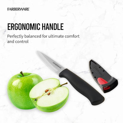 Farberware Edgekeeper 3.5-Inch Paring Knife with Self-Sharpening Blade Cover, High Carbon-Stainless Steel Kitchen Knife with Ergonomic Handle, Razor-Sharp Knife, Black - Image 6