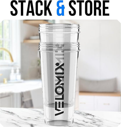 VELOMIX -2 Pack- 28 oz Protein Shaker Bottles for Protein Mixes - 2x Wire Whisk | Leak Proof Shaker Cups for Protein Shakes and Pre Workout | Protein Shaker Bottle Pack (D6) Transparent