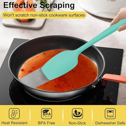 4 Pcs Silicone Spoon Spatula Set, 11.4 In, Food Grade Rubber Spatulas for Cooking, Baking, Mixing, 600°F Heat Resistant, Nonstick and Flexible Kitchen Utensils, Seamless Spoonula (Green)