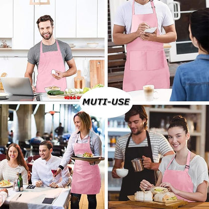4 Packs Chef Apron with 2 Pockets, Waterproof Adjustable Apron for Men Women Perfect for Kitchen Cooking Baking Gardening Restaurant BBQ Coffee House, Professional Apron (Pink) - Image 7