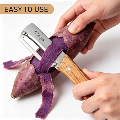 Multifunctional Vegetable Peeler, Wooden Handle & Bottle Opener Stainless Steel Potato Peeler, Kitchen Peeler for Fruits and veggies(Left hand)