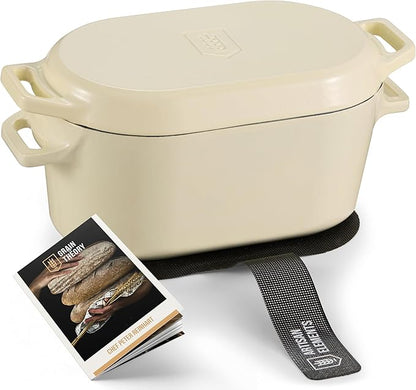 Kook Dutch Oven, for Bread Baking, Sourdough Loaf Pan, Dual Handles, Enameled Cast Iron, with Sling, Dishwasher Safe, Oven safe 500F, 3.4 Qt, Ivory by Kook