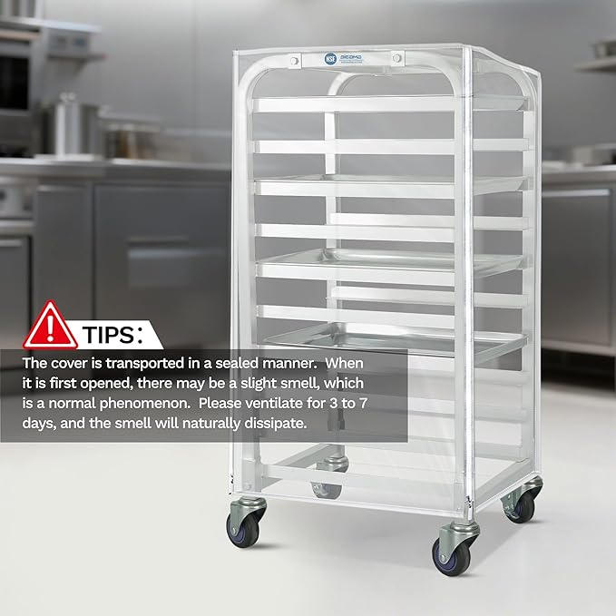 BIEAMA Bun Rack Cover – 10 Tier Half Size Commercial Bakers Racks Speed Pan Rack Cover PVC with 2 Sided Zippers, Clear 18.5" L x 16" W x 32.5" H - Image 6