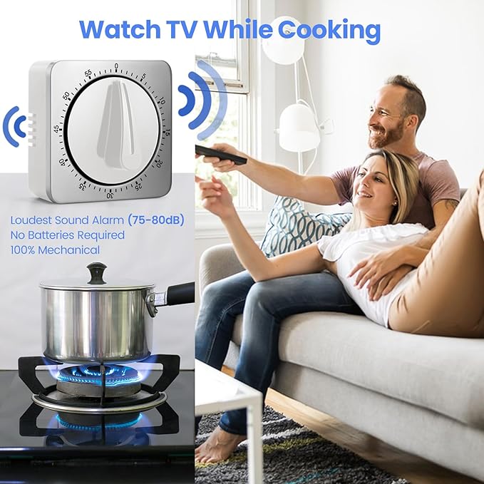 Kitchen Timers for Cooking, Chef Cooking Timer Clock with Loud Alarm,100% Mechanical Desk Timer - No Batteries Required - Magnetic Backing, Exquisite Stainless Steel Body - Countdown Reminder Magnetic - Image 5
