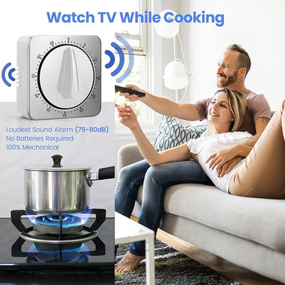 Kitchen Timers for Cooking, Chef Cooking Timer Clock with Loud Alarm,100% Mechanical Desk Timer - No Batteries Required - Magnetic Backing, Exquisite Stainless Steel Body - Countdown Reminder Magnetic - Image 5