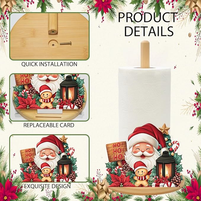 Bamboo Paper Towel Holder with 11 Set Interchangeable Holiday Signs, Rustic Kitchen Decor | Seasonal Countertop Stand for Christmas,Spring,Summer,Fall,Winter,Valentine's Day,Easter,Halloween, - Image 7