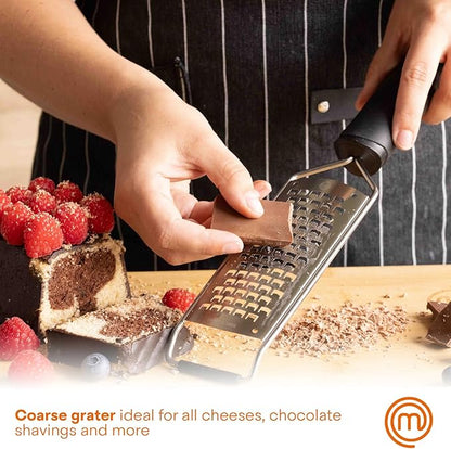 MasterChef Cheese Grater Handheld, Kitchen Food Shredder Tool for Grating Parmesan, Garlic, Ginger etc, Small Flat Zester Grater, Stainless Steel with Non Slip Rubber Foot and Easy Grip Handle - Image 2