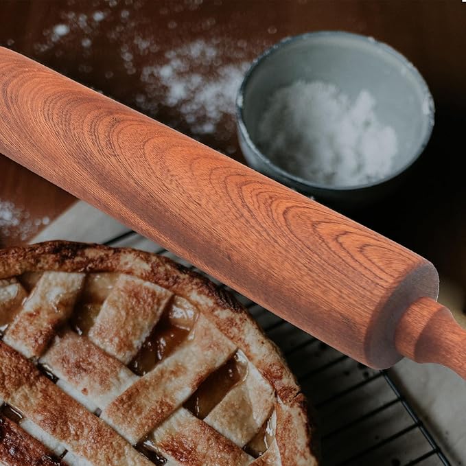 Classic Sapele Wooden Rolling Pin With Handles,Wood Baking Roller （17''L x 1.77"W) - Image 4