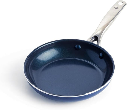 Blue Diamond 8" Nonstick Frying Pan Skillet, Diamond Infused PFAS-Free Ceramic, Dishwasher & Oven Safe, Stainless Steel Handle, Durable Non Toxic Metal Utensil Safe, Egg & Omelet Pan, Blue by BlueDiamondCookware