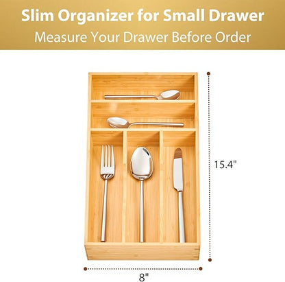 Umilife Bamboo Kitchen Drawer Organizer, 8 Inch Silverware Utensils Tray Holder for Small Drawer, Wood Caddy for Flatware Cutlery Knives - Image 5