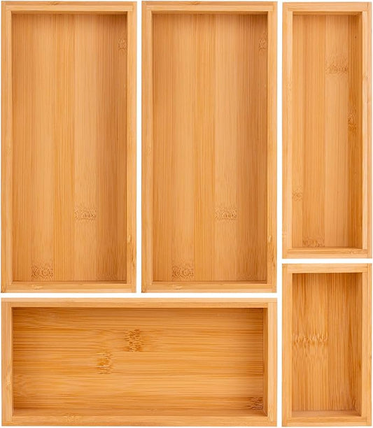 bamboo drawer organizer Set,expandable drawer dividers,wooden storage organizers,drawer organizers for kitchen, bathroom,flatware,Tea Bag Organizer (1 X 5PCS Natural) by Teicui