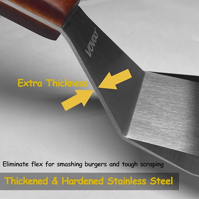 Professional Metal Spatula for Cast Iron Skillets and Flat Top Grills, Full Tang Wooden Handle,1.8mm Thick Stainless Steel Blade, Smash Burger Spatula Turner for Flipper, Cooking, BBQ, 4.7 x 2.7 Inch - Image 4