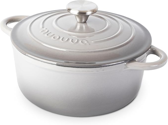 Cast Iron Dutch Oven with Lid – Non-Stick Ovenproof Enamelled Casserole Pot – Sturdy Dutch Oven Cookware – Grey, 3.1-Quart, 22cm – by Nuovva by Nuovva