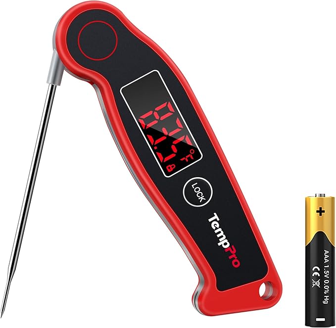 TempPro TP19 Waterproof Digital Meat Thermometer for Grilling with Ambidextrous Backlit & Thermocouple Instant Read Kitchen Cooking Food Thermometer for Candy Oil BBQ Smoker (Previously ThermoPro) by TempPro